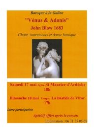 Concert Baroque à l'Eglise le samedi 17 mai à 18h